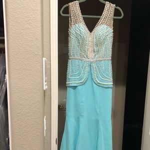 CUSTOM MADE gown w/ pearl & clear flower beading